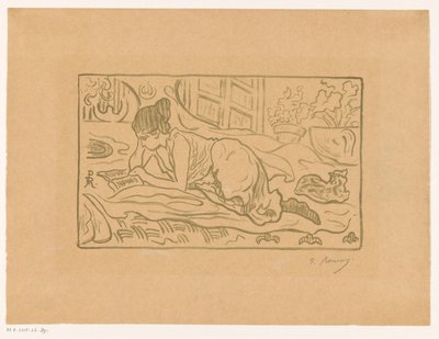 Čtení žena ležící na posteli od  (signed by artist) Paul Élie Ranson
