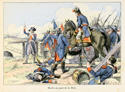 Hoche au pont de la Dyle: V březnu 1793, kryjící ústup na průjezdu Dyle před Leuven (Belgie), bojoval Lazare Hoche (1768-1797) proti Rakušanům - ilustrace Emile Boutigny (1853-1929) V „Hoche-Marceau-Desaix“ od Theodora od Paul Émile Boutigny