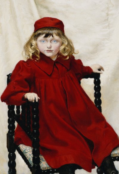 Portrét Harriet Fischerové, malý, tříčtvrteční, v červených šatech, 1896 od Paul Fischer