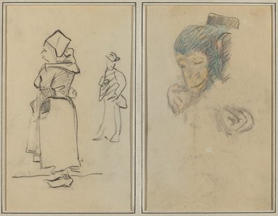 Bretonka a stojící muž; Hlava a ruka opice [recto] od Paul Gauguin