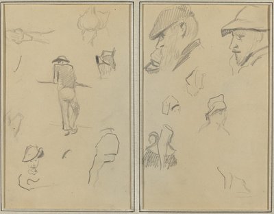 Muž opřený o zeď s pěti dalšími studiemi; Dva vousatí muži s klobouky a pět dalších studií [recto] od Paul Gauguin