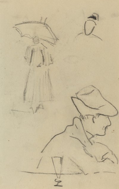 Osoba držící deštník a sedící muž s kloboukem a sklenicí [verso] od Paul Gauguin