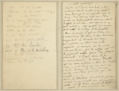 Seznam adres; Rukopisná stránka [recto] od Paul Gauguin