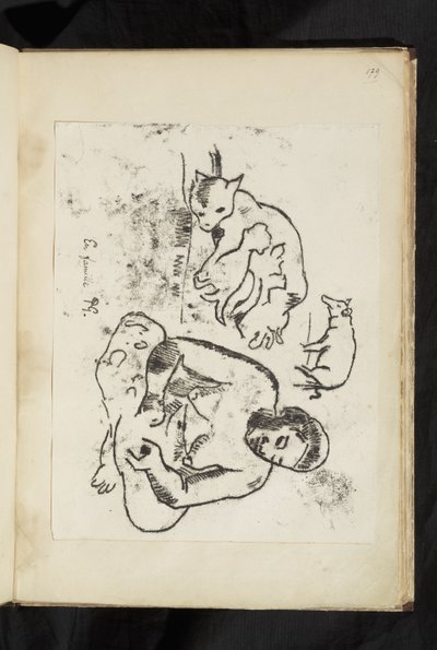 Avant et après - Sedící žena, kočka s koťaty a prasetem od Paul Gauguin