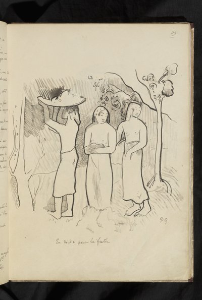 Před a po - kresba "Na cestě na hostinu" od Paul Gauguin
