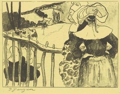 Bretonische Frauen neben einem Zaun od Paul Gauguin