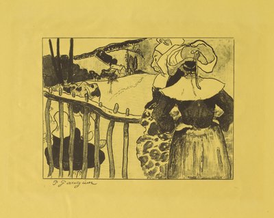 Bretonische Frauen an einem Zaun stehend od Paul Gauguin