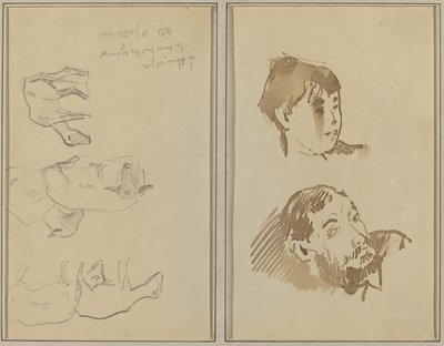 Pět ovcí; Hlava ženy a hlava vousatého muže [recto] od Paul Gauguin