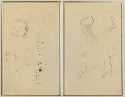 Pět studií hlav; Chlapec v profilu se studiem rukou a nohou [verso] od Paul Gauguin