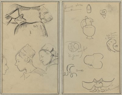 Čtyři studie bretaňských žen; Tvary a vázy [verso] od Paul Gauguin