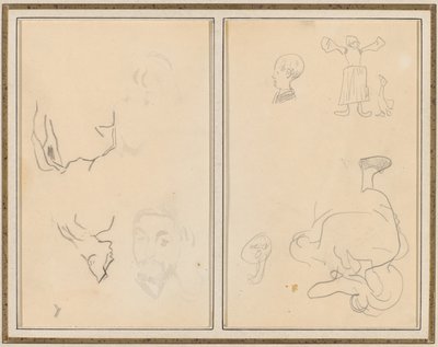 Hlava muže se studiem jeho zad; Různé skici se selkou a husou [recto] od Paul Gauguin