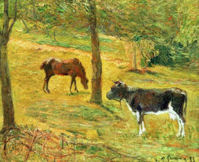 Kůň a kráva na louce, 1885 od Paul Gauguin