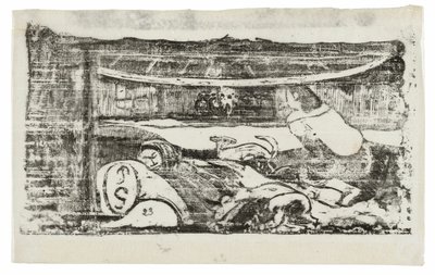 Interiér tahitské chýše, ze Suite of Late Wood-Block Prints od Paul Gauguin