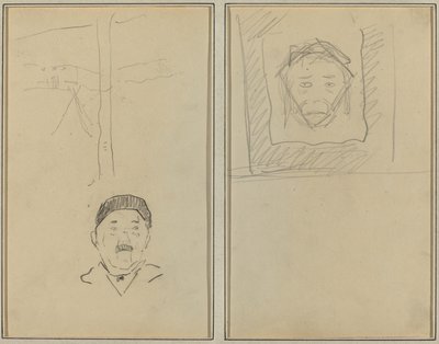 Krajina a hlava člověka; Hlava opice uvnitř náměstí [recto] od Paul Gauguin