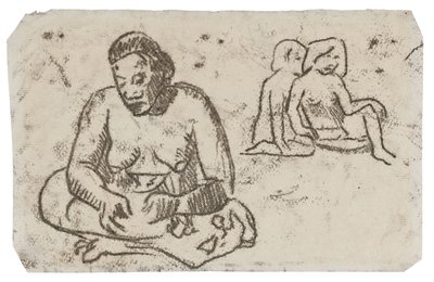Sedící žena (související s obrazem Sister of Charity), kolem 1902 (přenosová kresba černou tuší na slonovinovém tkaném papíře) od Paul Gauguin