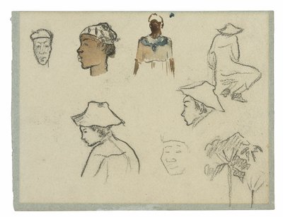 Náčrtky postav a listí (recto); Profil Charlese Lavala s palmou a dalšími náčrty (verze) od Paul Gauguin