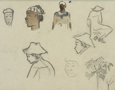 Náčrtky postav a listí od Paul Gauguin