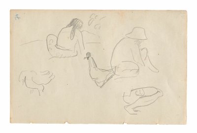 Náčrtky sedících postav a kuřat (recto), Nahé ženské torzo (související s obrazem Te a no areois [Semeno Areoi]) (verso), z Carnet de Tahiti (tahitský skicák) od Paul Gauguin