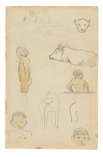Náčrtky stojících postav a zvířat od Paul Gauguin