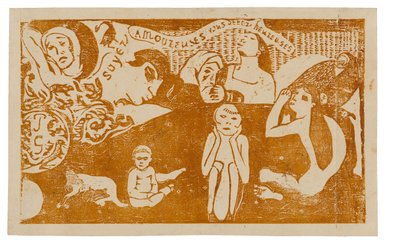 Rakasta ja tulet olemaan onnellinen, sarjasta Late Wood-Block Prints od Paul Gauguin