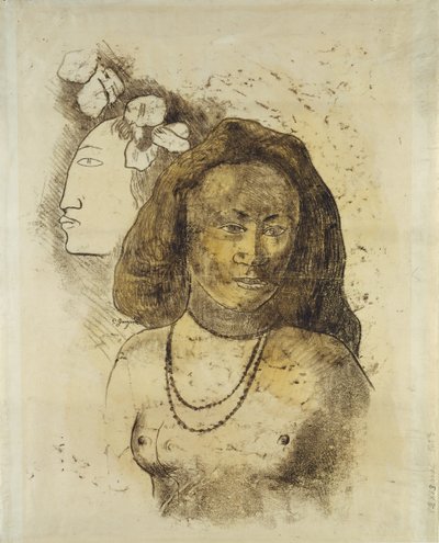 Tahitská žena se zlým duchem, cca 1899-1900 (monotyp s akvarelem na papíře) od Paul Gauguin