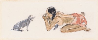 Tahitská žena s prasetem od Paul Gauguin