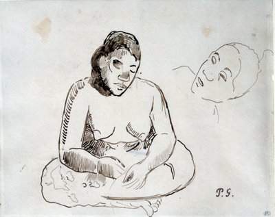 Tahitská žena sedící Inkoustová studie Paula Gauguina (1848-1903) Paříž 19. století, muzeum Louvre od Paul Gauguin