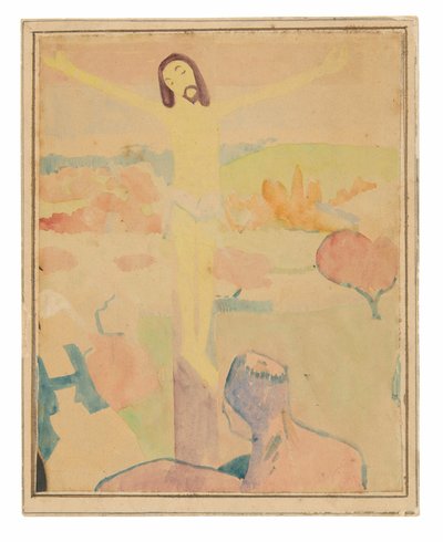 Žlutý Kristus (recto), Koupající se žena brodící se potokem od Paul Gauguin