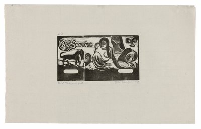 Tři lidé, maska, liška a pták, čelenka pro Le sourire od Paul Gauguin