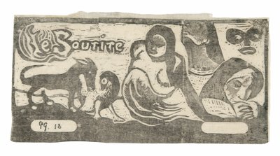 Tři lidé, maska, liška a pták, čelenka pro Le sourire od Paul Gauguin