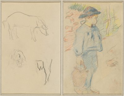 Tři studie prasete; Breton Boy Walking with Džbán [recto] od Paul Gauguin