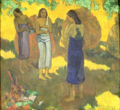 Tři Tahitské ženy na žlutém pozadí od Paul Gauguin