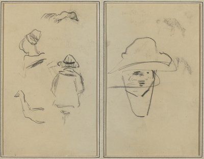 Dvě bretaňské postavy a studie dvou hus; Muž s kloboukem [verso] od Paul Gauguin