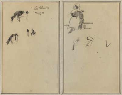 Dvě krávy; Sedící Bretonka [verso] od Paul Gauguin