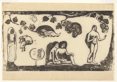 Ženy, zvířata a listí od Paul Gauguin