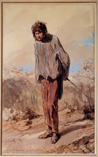 Špatných 15 minut Odsouzený má šibenici. Akvarel a kvaš od Paula Gavarniho (1804-1866) od Paul Gavarni