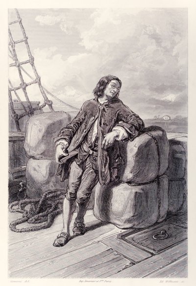 Kapitán Lemuel Gulliver na moři na své obchodní lodi, z francouzského vydání Gullivers Travels od Jonathana Swifta od Paul Gavarni