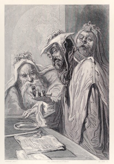 Vědci z Lordbruldrudu zkoumají Gullivera z francouzského vydání Gullivers Travels od Jonathana Swifta od Paul Gavarni