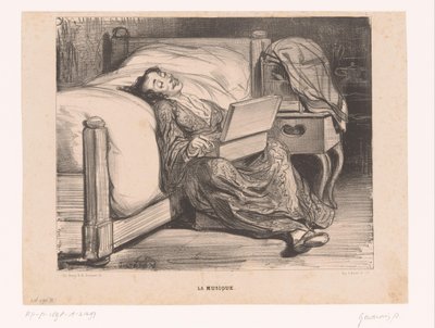 Žena v županu s serinette La musique (název na objektu) Muses (název série) Les Muses (název série) od Paul Gavarni