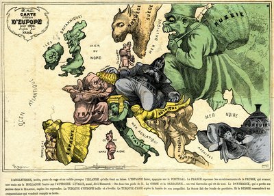 Drolatická mapa Evropy z roku 1870 od Paul Hadol