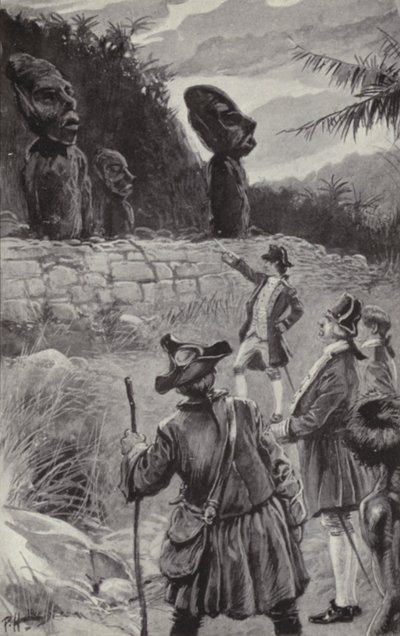 Zkoumání soch na Velikonočním ostrově (litho) od Paul Hardy