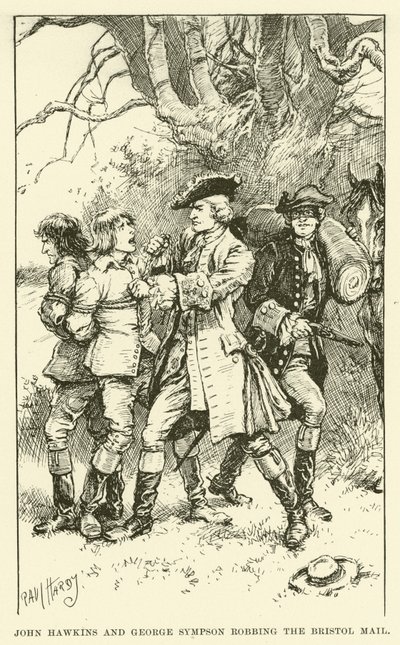 John Hawkins a George Sympson Robbing the Bristol Mail (rytina) od Paul Hardy
