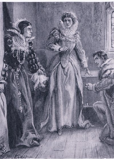 Královna Mary Alžběta a Courtenay Na tuto otázku odpovím, zvolaly Mary a odhodily Arras, ilustrace z The Worlds Library of Best Books, kolem roku 1940 od Paul Hardy