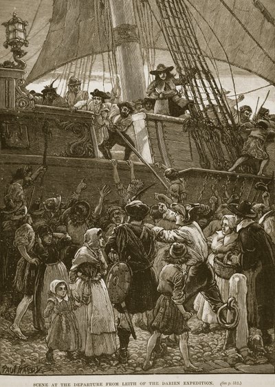Scéna při odjezdu Darienské výpravy z Leithu, ilustrace z "Cassell