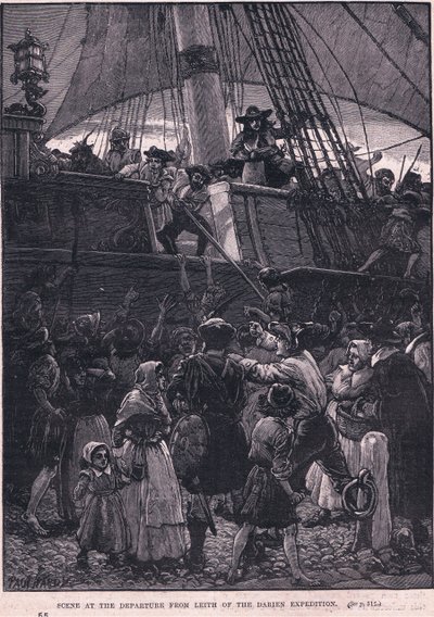 Scéna odjezdu Leitha z expedice Darien AD 1698 (litho) od Paul Hardy