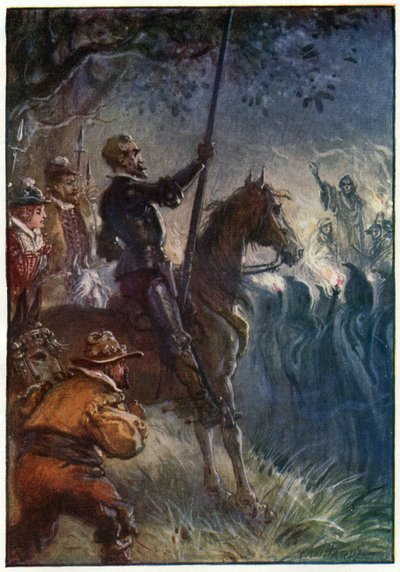 Potom postava v šatech vstala, ilustrace z „Dobrodružství Dona Quijota“, vydaného G. Bell und Sons, Ltd., 1911 od Paul Hardy