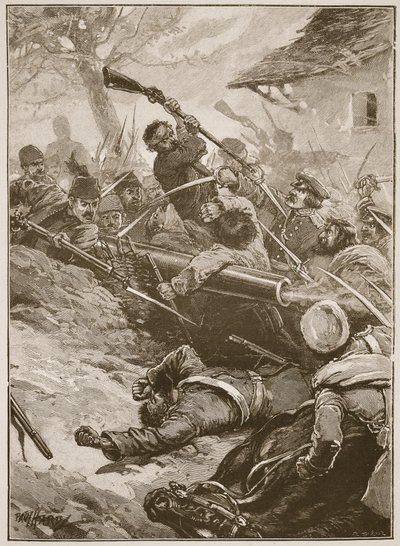 „Pak následoval bezhlavý spěch“, ilustrace z „Bitvy devatenáctého století“ od Archibalda Forbese, G.A. Henty a major Arthur Griffiths od Paul Hardy