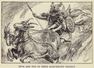 Thor a Tyr ve svém voze taženém kozou od Paul Hardy