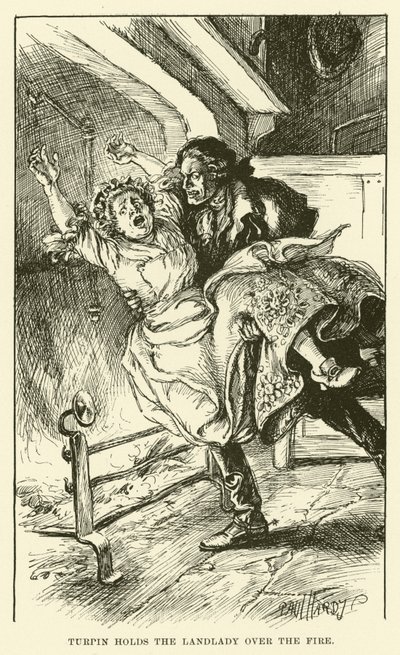 Turpin drží bytnou nad ohněm (rytina) od Paul Hardy