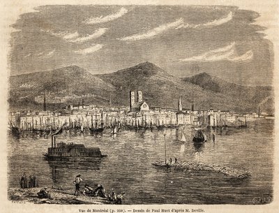 Pohled na Montreal, kresba Paula Hueta (1803-1869), pro ilustraci plaveb do Severní Ameriky v letech 1854-1855, L. Deville. Rytina v “”Le tour du monde”” 1861. Selva sbírka. od Paul Huet